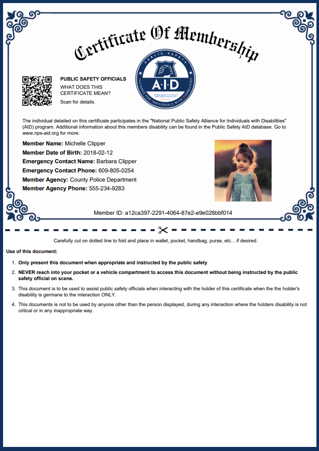 Sample NPS-AID Certificate of Membership